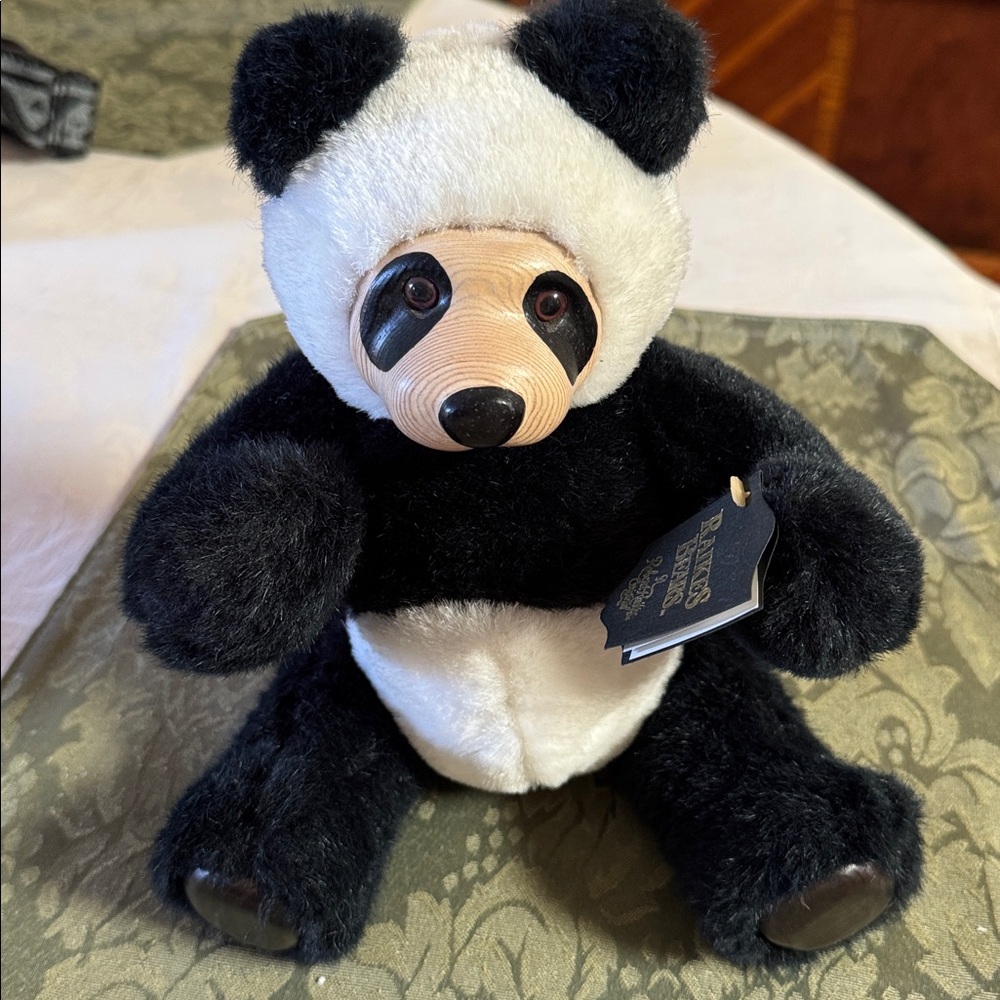 Robert Raikes Bears Vintage Panda Wooden Face and Feet with original Tag.